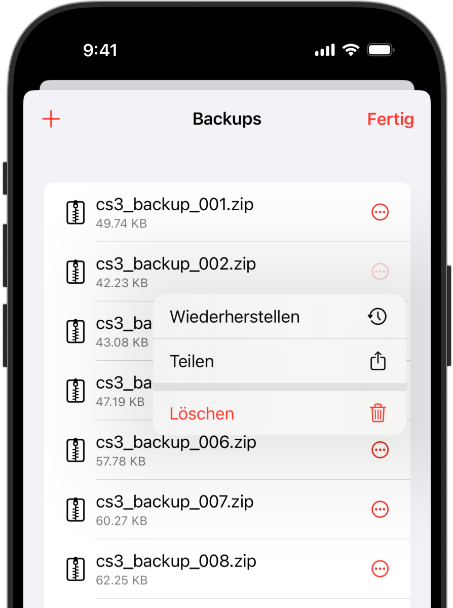 Backups von RailControl Pro auf iPhone für Märklin Central Station 3