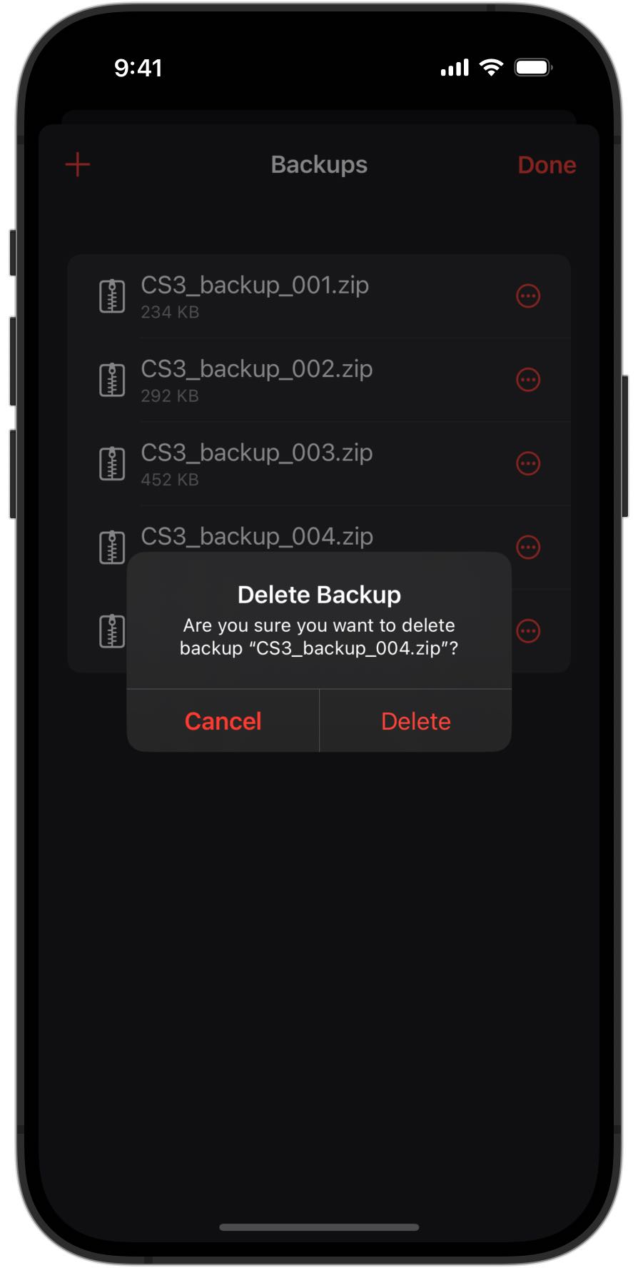Screenshots of an iPhone showing a delete confirmation in RailControl Pro