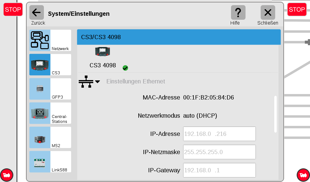 Screenshot der CS3-IP-Einstellungen