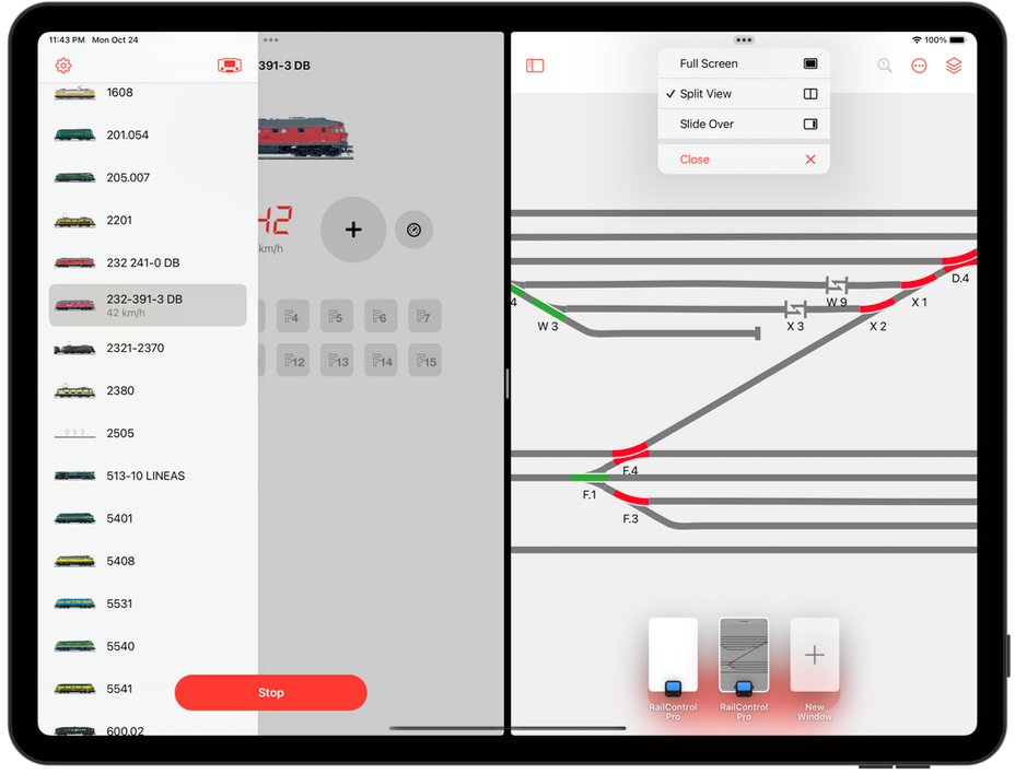 Controlling locs and track diagram from Märklin CS3 with RailControl Pro on iPad with Split View