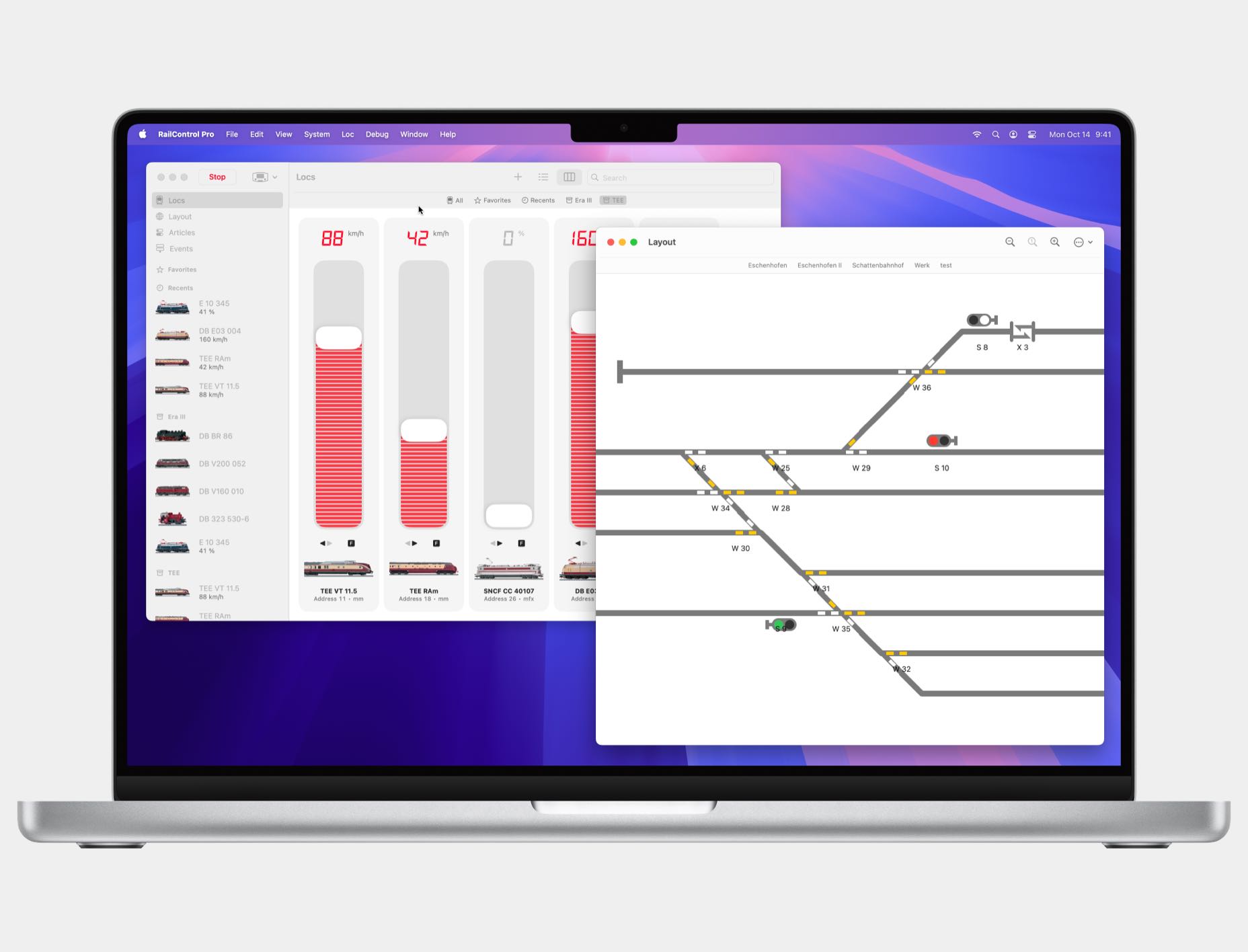 Controlling locs and track diagram from Märklin CS3 with RailControl Pro Mac with multiple windows