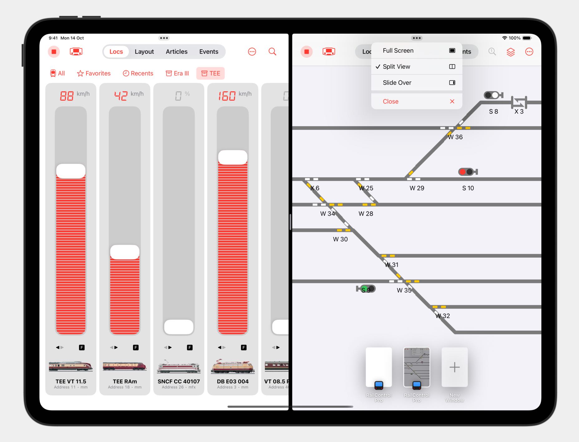 Controlling locs and track diagram from Märklin CS3 with RailControl Pro on iPad with Split View