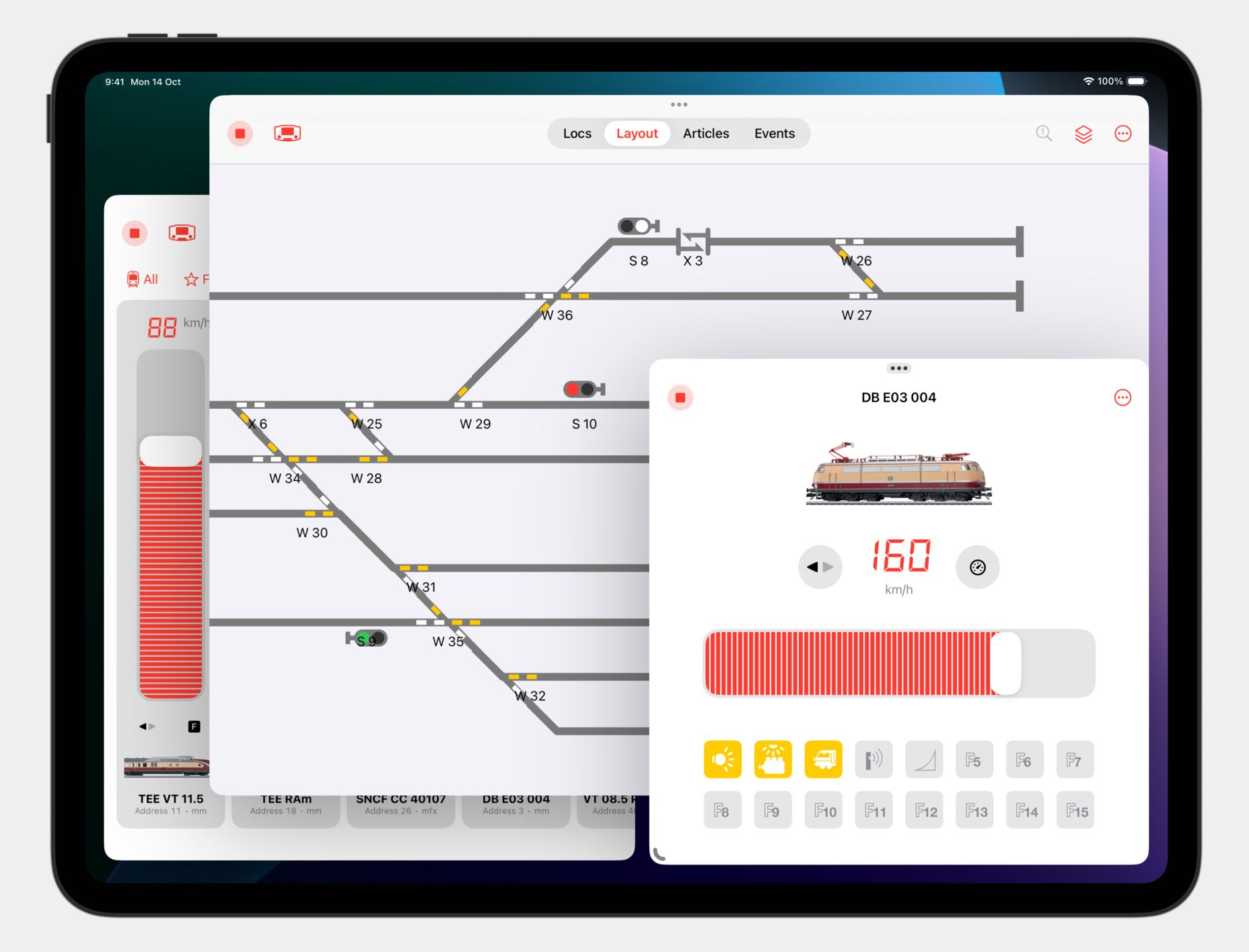 Controlling locs and track diagram from Märklin CS3 with RailControl Pro on iPad with Stage Manager